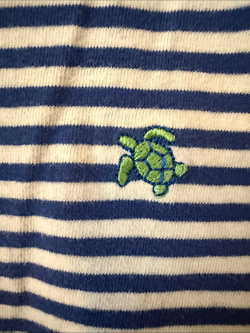 Blue & White Striped Kids Polo with Green Turtle Embroidery